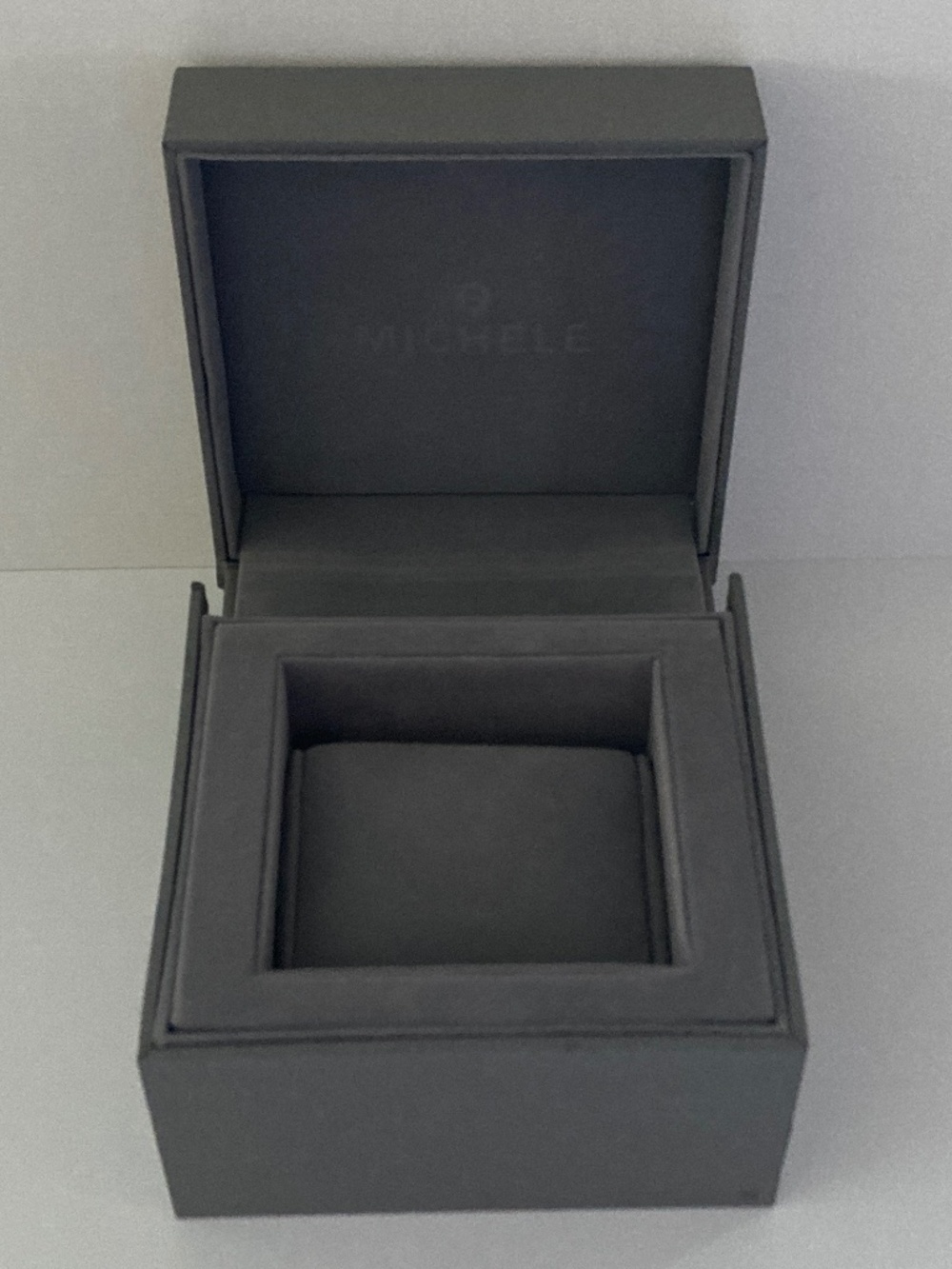 Michele Gray Watch Box/Cushion/Polishing Cloth/Manual/Warranty Card/NEVER USED!! - Picture 11 of 16